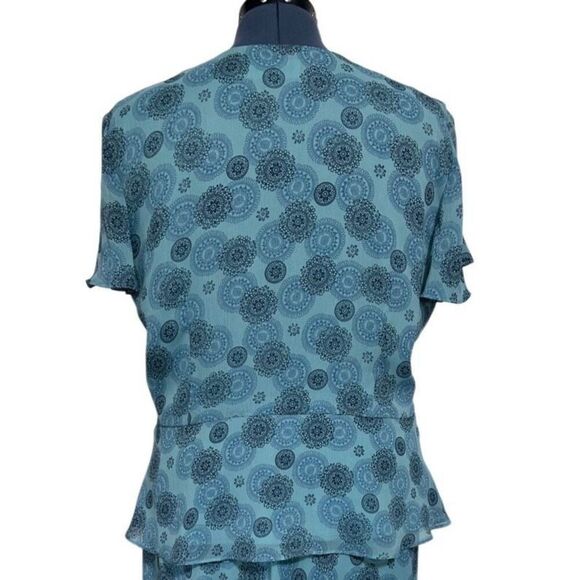 Vintage Studio 1 Two Piece Set Women's 18 Blue Blouse & Skirt Surplice Chiffon - Picture 6 of 15